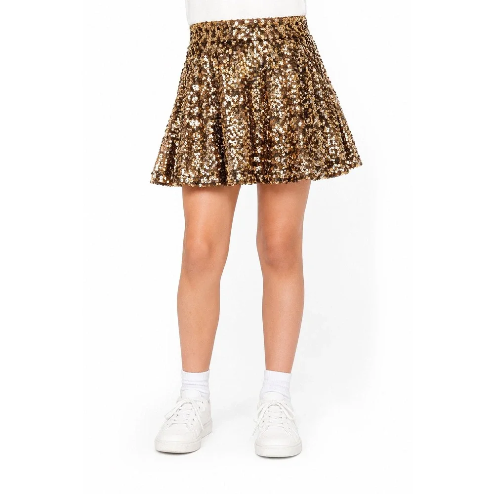Zara Girls Gold Sequin Mini Skirt Size 9 Years Bronze Sparkly Party Holiday EUC